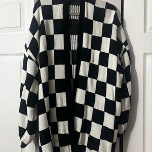 Black and White Checkerboard Open Cardigan